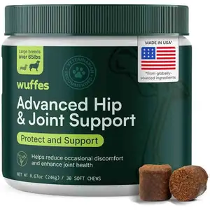 Wuffes Advanced Dog Hip and Joint Supplement with Glucosamine, Chondroitin, Omega 3, MSM, and Green Lipped Mussel, 30 Pork Flavored Chews for Large Dog Breeds