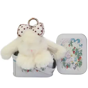 Handmade Fluffy Soft Bunny Keychain with Tin Box, Realistic bunny Plush Keychain Toy, Valentine Birthday Gifts for Children Women, First Day of School Keychain Gift Bags