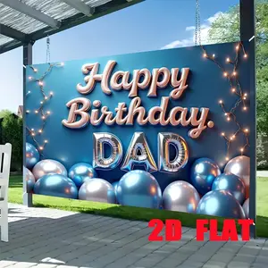 1PC,2D Flat Birthday Decoration Backdrop, Dad's Birthday Party Decoration Prop, 2D Flat Design, Blue Balloon Theme, Background Cloth for Indoor and Outdoor Photo - taking and Event Scene Decorati