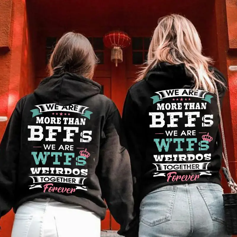 Women's Lady Hooded Sweatshirts - 1-Piece Casual 'Weirdo' Graphic Tops, Soft Cotton Blend Fleece, Drawstring, Ribbed, Pocket, Seamless, Classic Fit, Loose Medium Length Long Sleeve, Matching Couple Outfits Anniversary Love Gift
