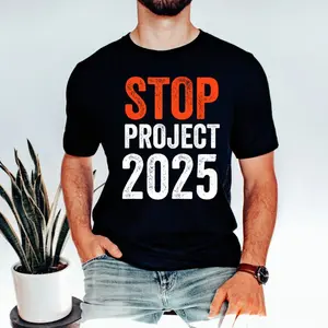 Gildan Stop Project 2025 Anti-Trump Political Protest T-Shirt Unisex Casual Tee 100% Cotton Medium Size Comfortable Machine Washable - Womenswear
