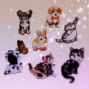 7Pcs Cute Animal Iron On Patches, Dogs Cats Rabbit Embroidered Appliques for Kids Clothing Jackets Jeans Backpacks DIY Decoration