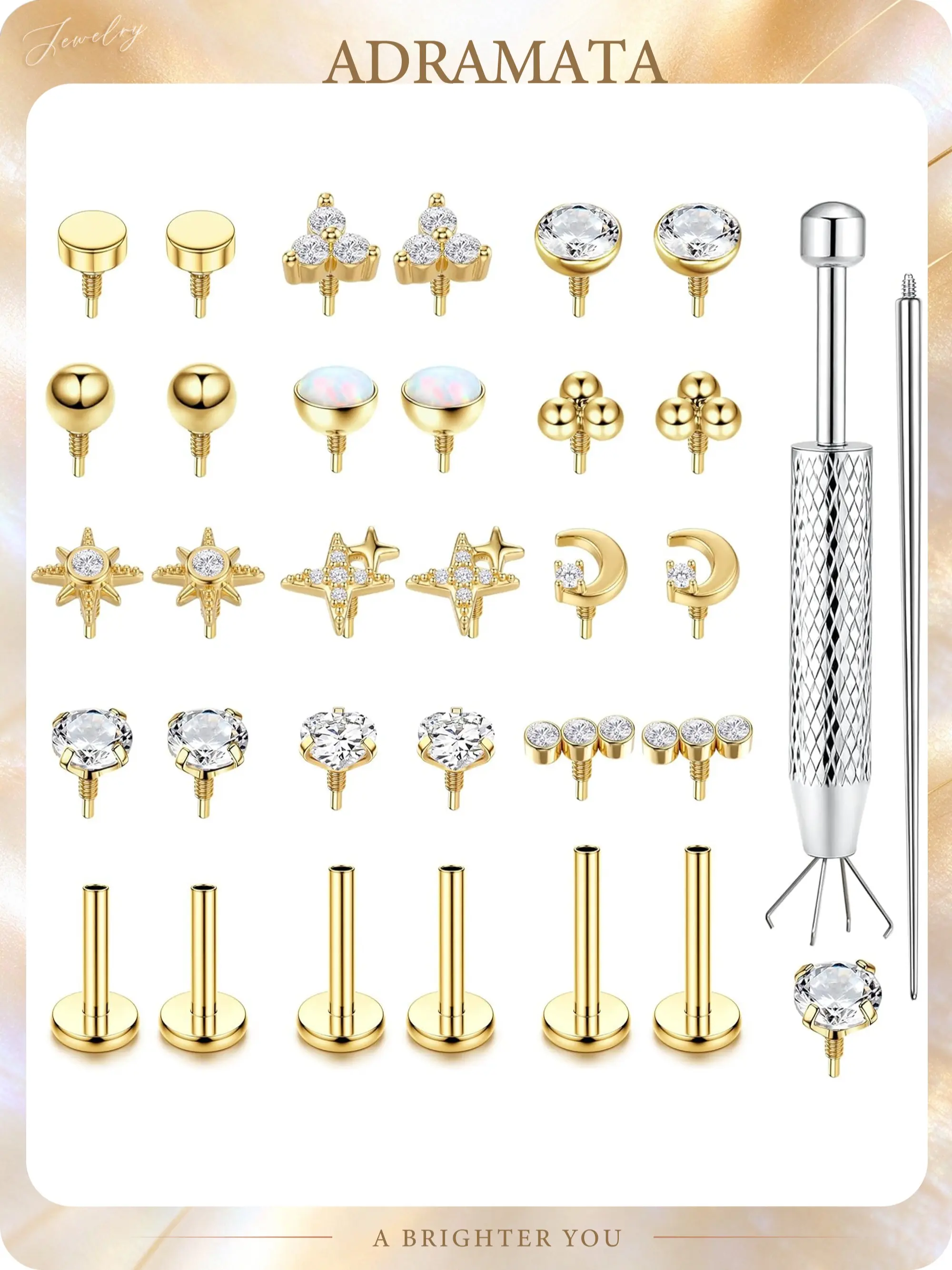 16G 18G Flat Back Stud Earrings for Women Stainless Steel Internal Thread Stud Piercing Jewelry for Tragus Helix Cartilage Conch Nose Lip Medusa Piercing
