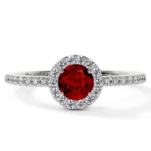 Classic Round Ruby Halo Ring with Prong Set Diamonds (0.93cttw)- RRB001-5X5-AAAA