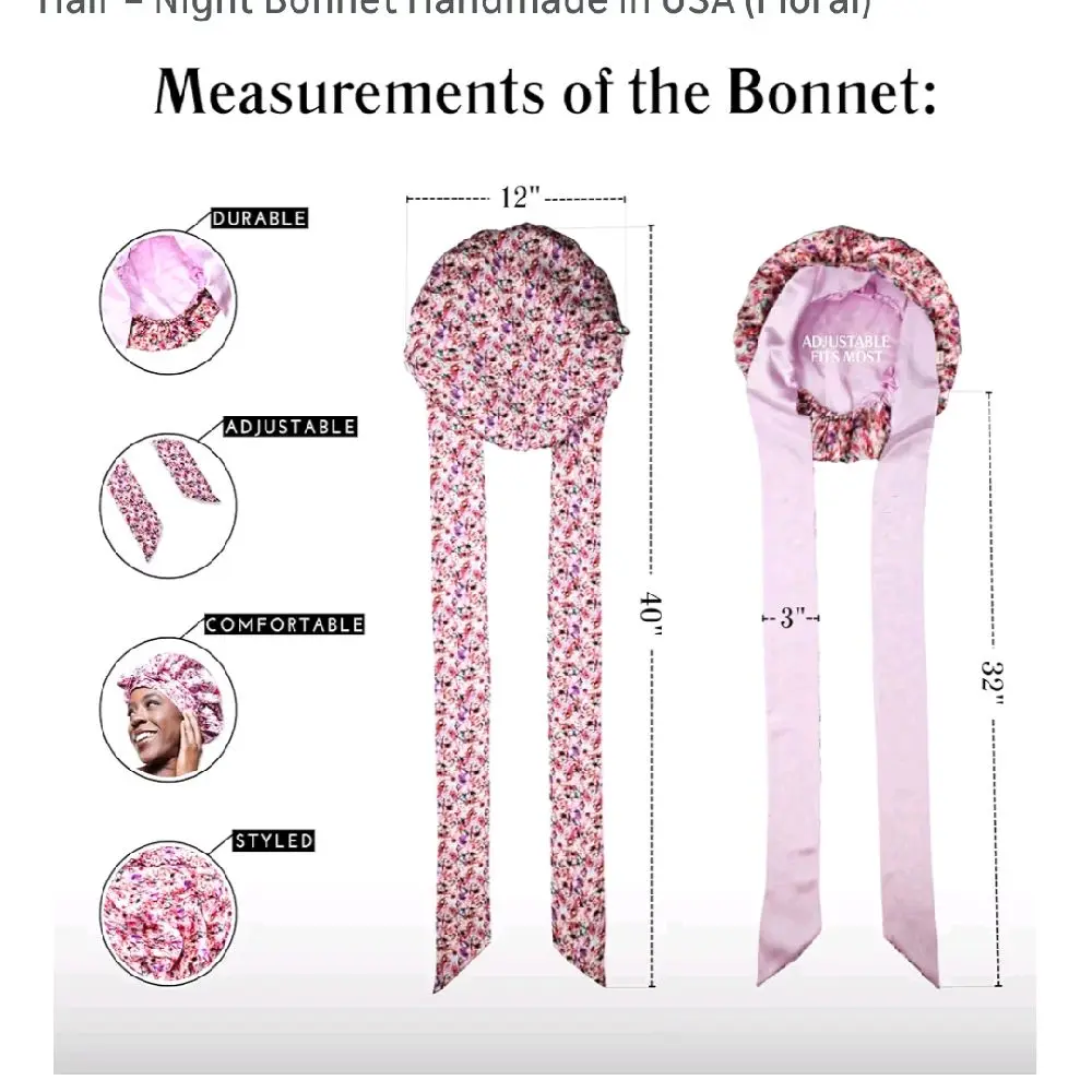 pink floral bonnet with adjustable strap