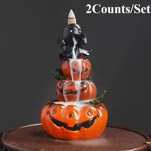 Halloween Pumpkin Design Incense Burner without Incense, 2 Counts/set Backflow Incense Burner, Home Desktop Decor for Home Office