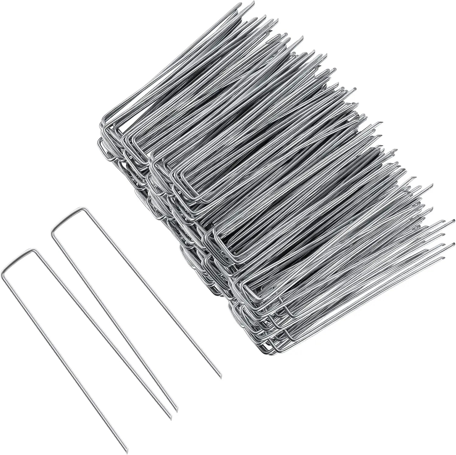 8 Inch 100 Pack Galvanized Landscape Staples 11 Gauge Anti-Rust Garden Stakes Landscaping Fabric SOD Pins Yard Stakes for Weed Barrier Fabric FEED GARDEN