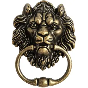 QWORK Antique Lion Head Bronze Door Knocker Classic Vintage Design Zinc Alloy Material Exquisite Casting Retro Design High-Quality Finish