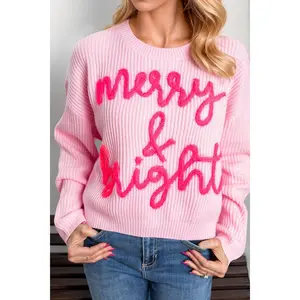MERRY & BRIGHT Christmas Dropped Shoulder Cropped Sweater