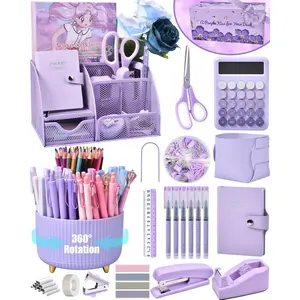 Purple Desk Organizers and Accessories With Mesh Desk Organizer and 360?Rotating Pen Holder and a Lot of Office Purple Office Supplies Beautifully Presented in a  Box,  to School
