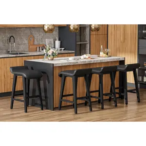 GAOMON 26.2" Solid Wood Bar Stools Set of 4, Counter Height Bar Stools with Wide PU Leather Upholstered Seat, Barstools Set for Kitchen Islands, Counter Bars, Black