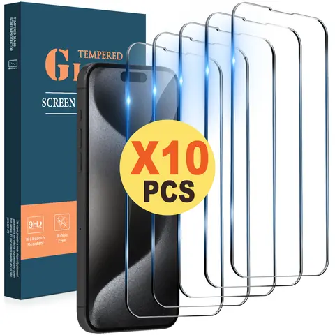 10 Pcs Tempered Glass Screen Protector for iPhone Duo 18 Pro Max Plus 17 16 15 14 13 12 11 XR XS MAX 8 7 6, 9H HD Tempered Glass Film, Anti-Scratch