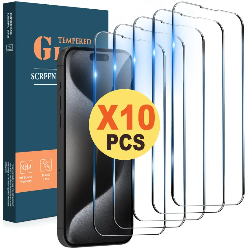 10 Pcs Tempered Glass Screen Protector for iPhone Duo 18 Pro Max Plus 17 16 15 14 13 12 11 XR XS MAX 8 7 6, 9H HD Tempered Glass Film, Anti-Scratch