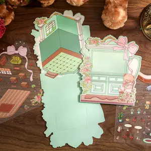 3D Scenic Sticker Set Cartoon Diorama Decals Back to School Fall Decorations for Kids Room and Office with Floral Accents and Bow Details