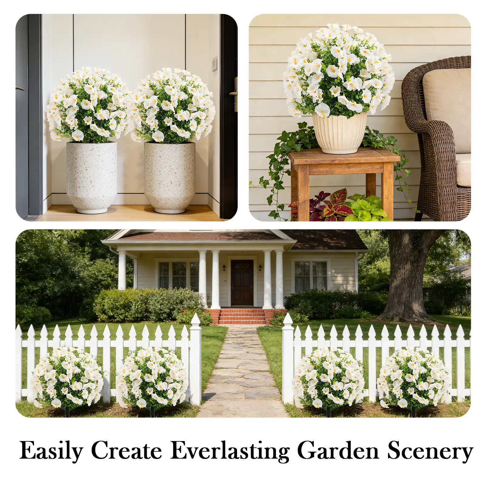 1pc Fade-Free Artificial White Petunia Flowers with Fake Greenery - Decorative Plastic Faux Plants for Wedding Bridal Bouquet, Indoor/Outdoor Home Garden Decor