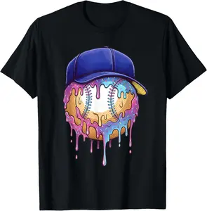 Baseball Drip for Boys Ice Cream Drip Baseball Sport Lover T-Shirt Cotton Fabric