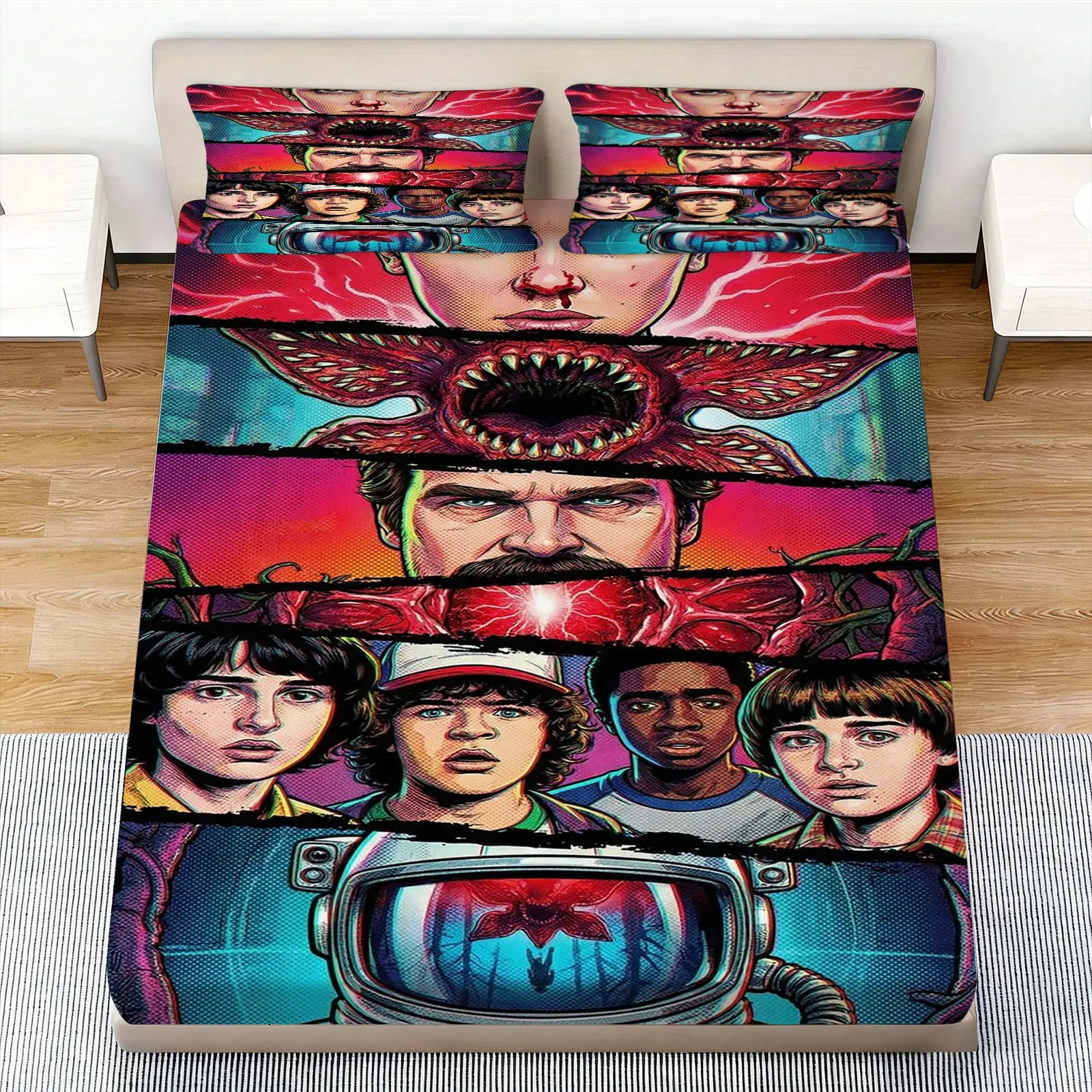 Stranger Things Bedding Set, Blue Color Block Design, Soft