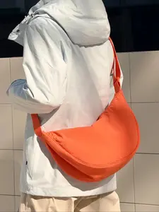 Unisex Nylon Crescent Shoulder Bag, Crossbody Bag withAdjustable Strap and Dual Zipper Pockets, Versatile andStylish