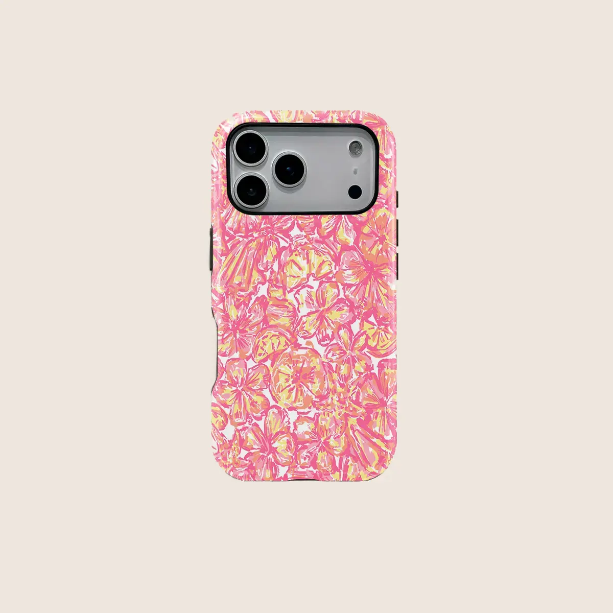 Refreshing Pink and Yellow Watercolor-Style Floral Case Durable 2-in-1 Protective Case MagSafe iPhone 17 16 15 14 13 12 11 Pro Max Plus Pro Simple and Stylish Phone Case Perfect Birthday Gift