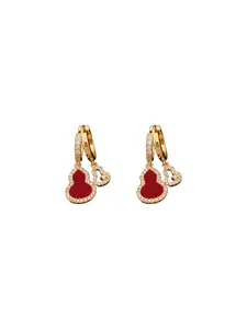A pair of zirconia drop earrings featuring openwork ear hooks with real gold plating in an elegant, light-luxury Oriental style exquisite, versatile New Chinese-style earrings