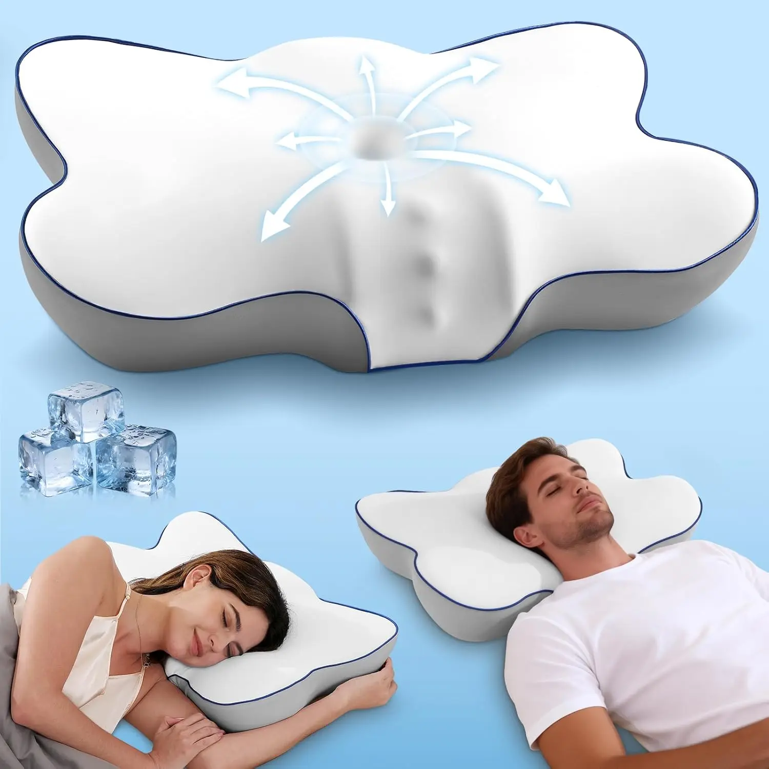 Patented Contoured Memory Foam Cervical Neck Pillow for Neck Pain Relief, 5X Ergonomic Support Orthopedic Pillow with 3D Ice-Silk Mesh Cover, Oeko-TEX Certified, Cooling Bedding for Back Sleepers (White)