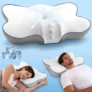 Patented Cervical Neck Pillow for Pain Relief, 5X Support Ergonomic Contour Orthopedic Pillow with 3D Ice-Silk Mesh Cover Oeko-TEX Memory Foam for Back Stomach Sleepers White