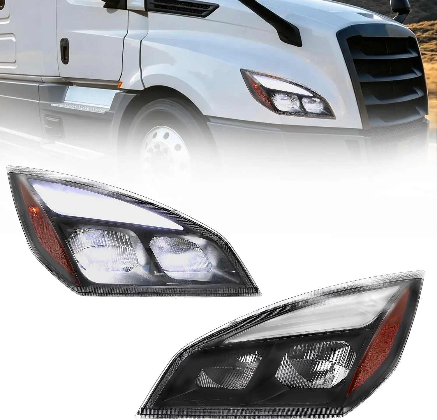 Low Beam LED Headlight Assembly Pair - DOT Approved LED Replacement for 2018-2024 Freightliner Cascadia Heavy Duty Trucks, Replaces A66-01405-002, A6601405003