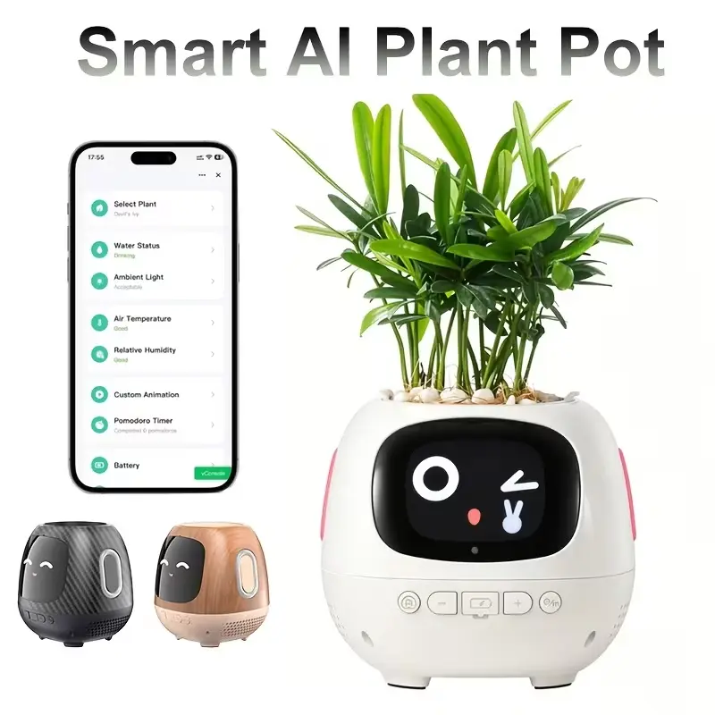 Smart Flowerpots,Smart Pet Planter,Ai Planter,Intelligent Flowerpots Smart Plant Pot with Visual Display – 150ml Self-Watering Reservoir, Supports 100+ Plants, Clock & Calendar Make Raising Plants Easy And Fun For Living Room,Desk,Plant-free