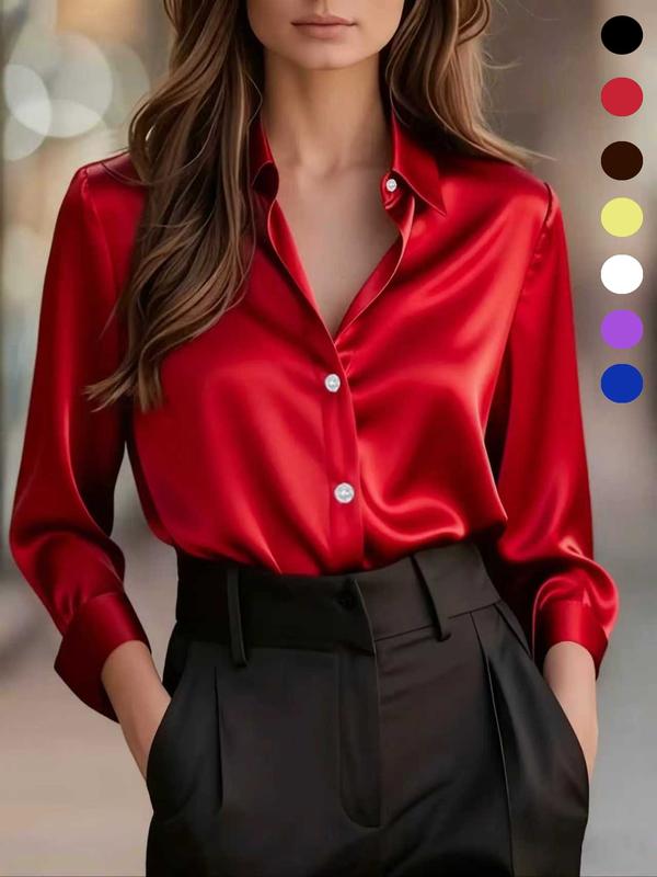 Fashionable women's casual and versatile satin long-sleeved shirt for commuting