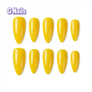 G-Nails A96 Bright Yellow Polka Dot 10pcs Handmade Press On Nails Reusable Medium Almond Nails with Yellow Polka Dot Premium Craftsmanship for Spring & Summer