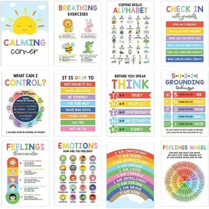 Calming Corner Poster for Kids, Emotion Wheel Chart, Sensory Wall Art for Preschoolers, Home & Classroom Use, Game Room Decor, Classroom Decoration, Learning Materials