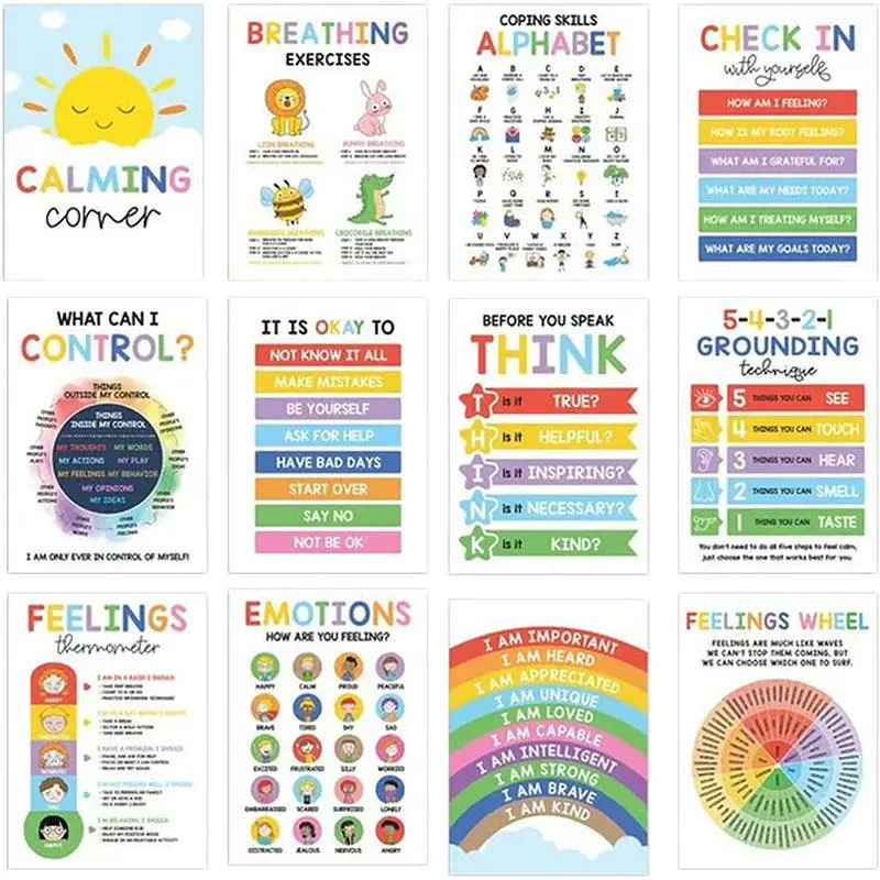 Calming Corner Poster for Kids, Emotion Wheel Chart, Sensory Wall Art for Preschoolers, Home & Classroom Use, Classroom Supplies, Game Room Decor, Classroom Decoration