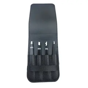 TONGDE Professional 420 Stainless Steel Eyebrow Tweezer 4-pc Set Slanted Flat Sharp Tip for Hair Removal