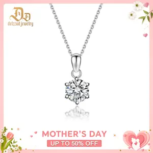 Delzzad 1ct Round Six-Prong Pendant D Color VVS Synthetic Moissanite S925 Women Solitaire Necklace Chain Perfect for Any Occasion & Everyday Wear Engagement Anniversary Mother's Day Christmas Lover Gifts