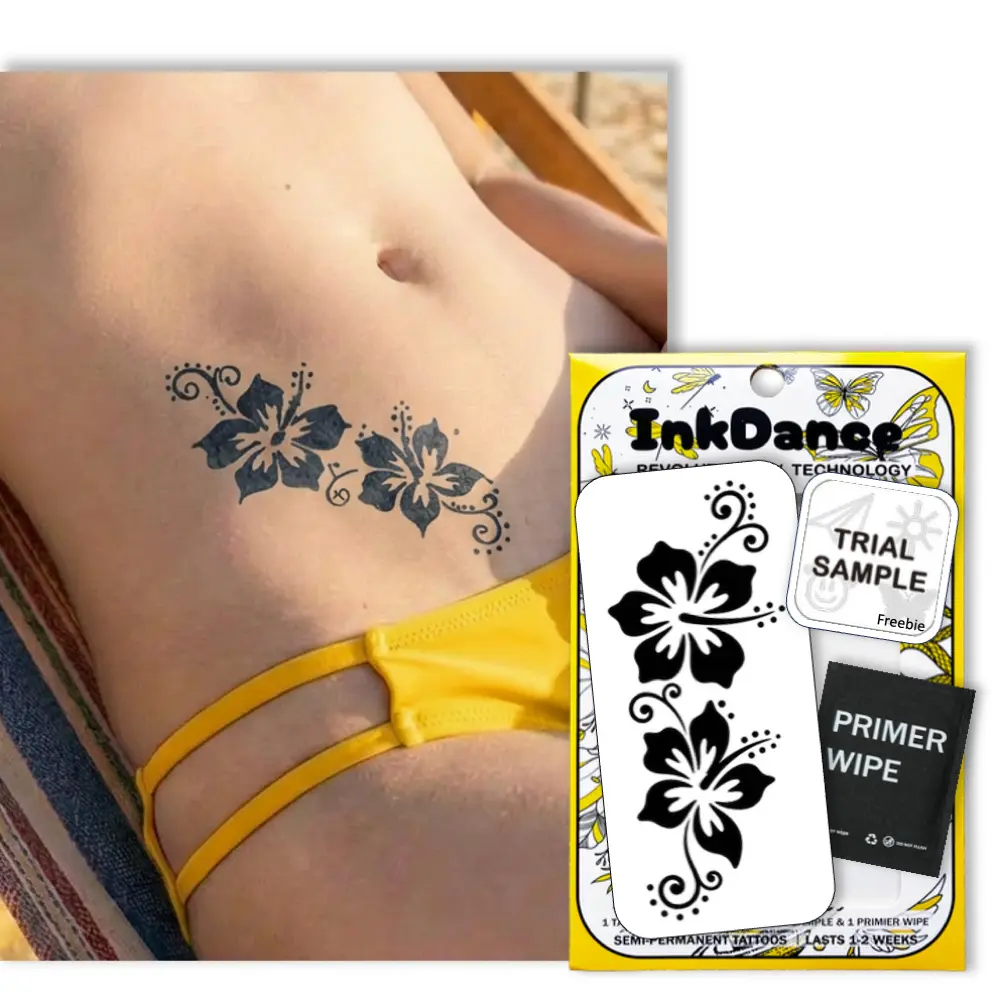 InkDance Semi-Permanent Tattoo, Tribal Hibiscus Vine, Long Lasting Temporary Tattoos, Waterproof Plant-Based Ink, Lasts 1-2 Weeks, Color Develops in 24 Hours D300