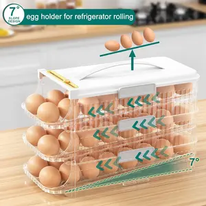 Premium 3-Tier Stackable Egg Holder  Rolling Egg Dispenser Clear Egg Tray for Fridge Organizer Bins for Refrigerator with 31 days Marking