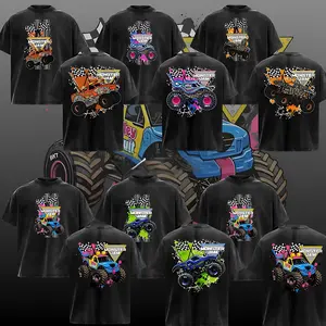 Monster Jam Collection Vintage Washed Black Graphic T-Shirt Monster Truck Racing Tee Off Road Truck Graphic Shirt Motorsports Fan Streetwear Oversized Unisex Retro Racing Tee Gift for Truck Lovers, men shirt