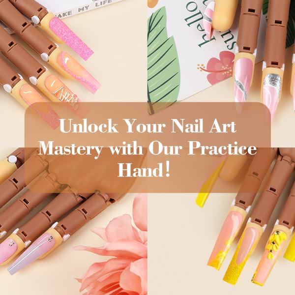 Practice Hands Kit for Acrylic Nail, Removable Nail Model Hands, Manicure Hands for Beginners to Practice, Comes with 200 Nails
