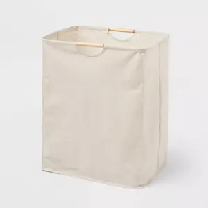 Canvas Rectangle Laundry Hamper - Beige, 80L Capacity, Open-Top, Multipurpose Clothes Sorter, No Assembly Required