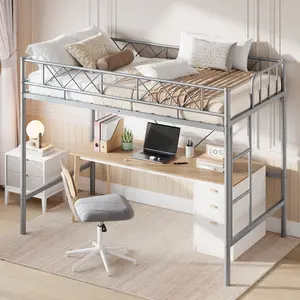 Twin Size Loft Bed Frame with Arched Guardrail, Heavy Duty Metal Platform Bed, No Box Spring Needed, Space-Saving Bed Frame for Bedroom, Dorm, Apartment