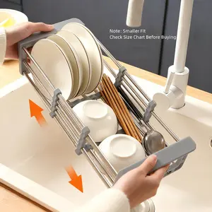 Kitchen Multi-Function Stainless Steel 2-in-1  Retractable Sink Dish Drying Rack,Extend Kitchen Sink Drain Basket,Kitchen Countertop Organizer for Dishes, Vegetables and Fruits, Sink Drain Rack Organizer