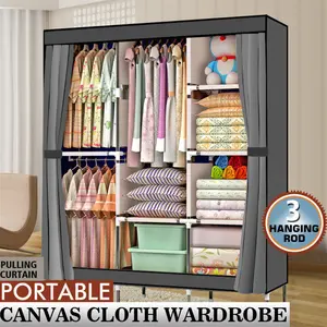 Portable Closet Wardrobe Clothes Rack Storage Organizer with Shelf Gray