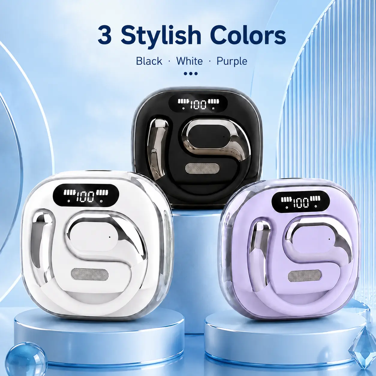 HEARNICE Open Ear Wireless Earbuds, Bluetooth 5.5 Open Ear Headphones With LED Digital Display Mirror Charging Case, Directional HiFi Stereo Sports Ear Buds, Touch Control Type-C Charging Earphones For iPhone Android Running Workout, Outdoor Activities Au