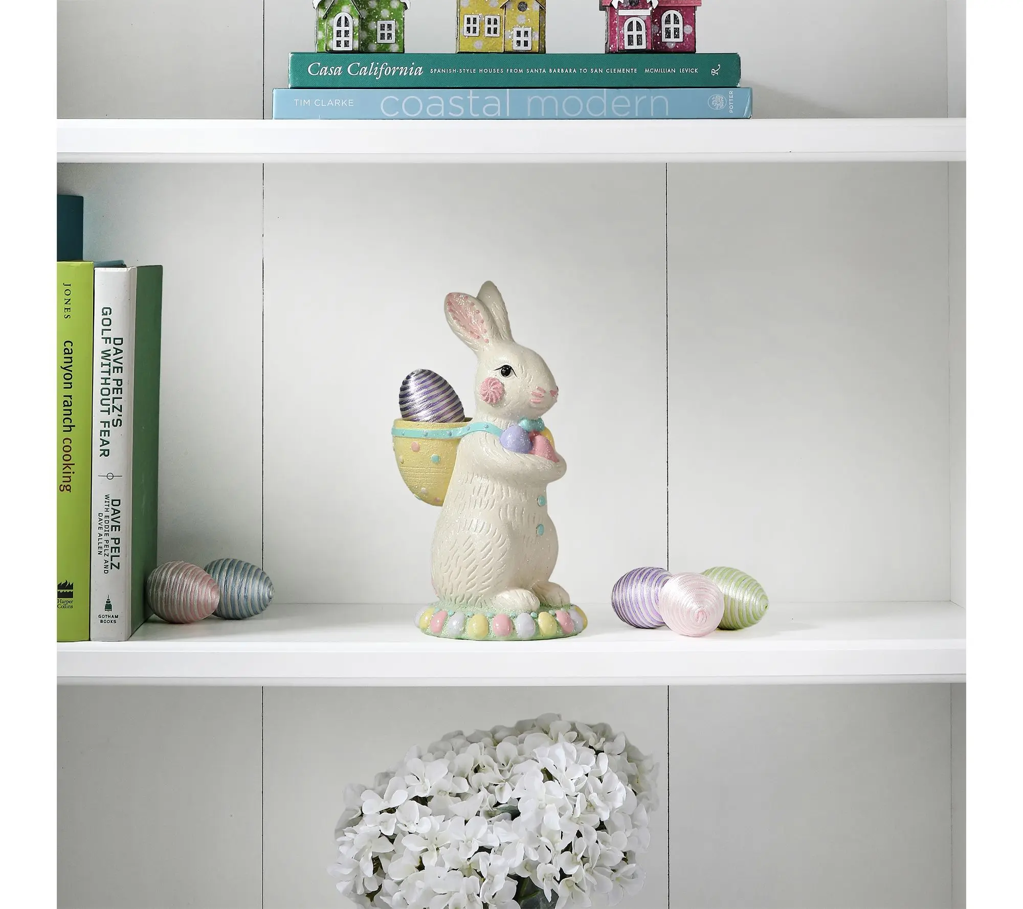 9" Resin Sugared Bunny With Basket By Valerie