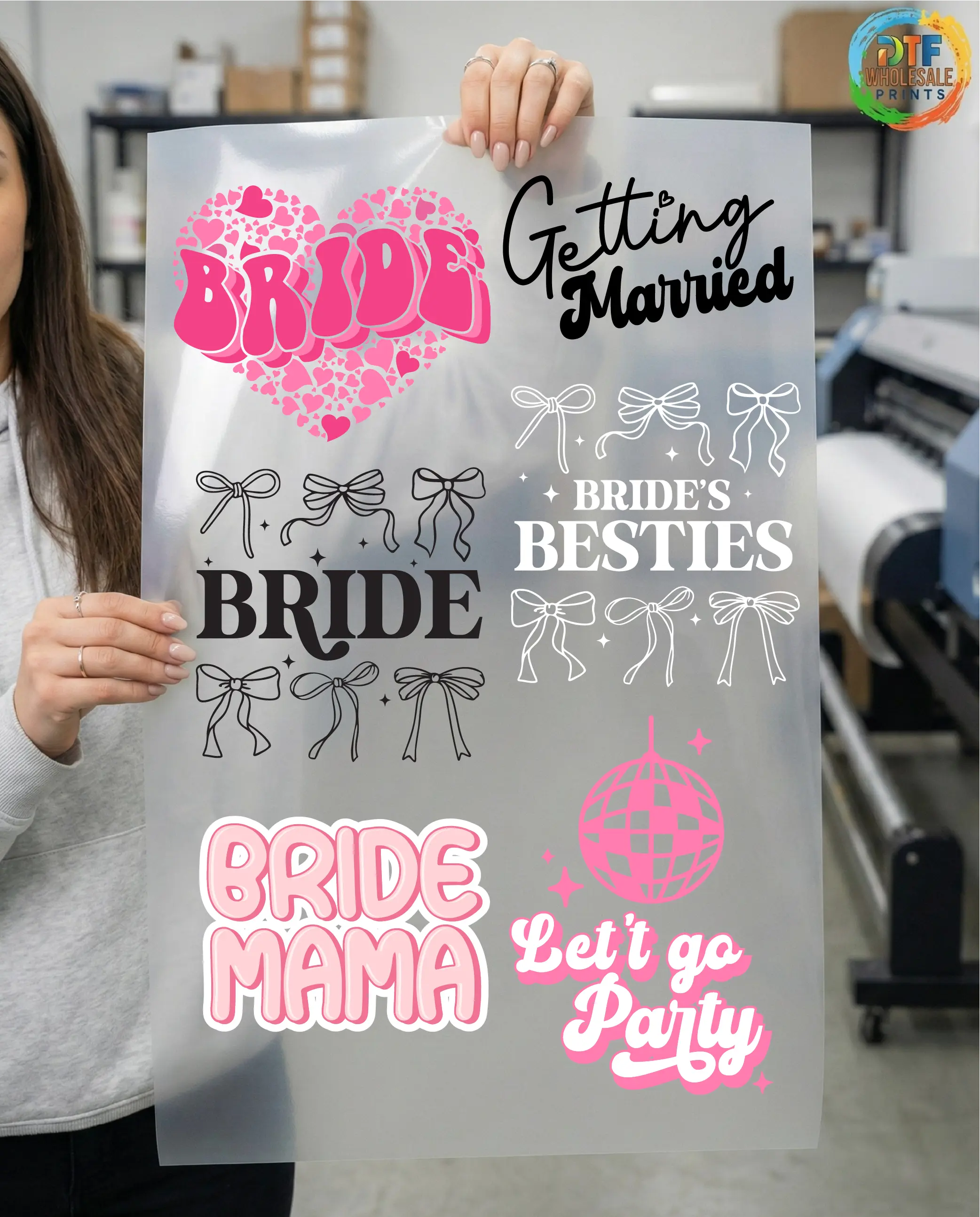 6PCS Designs Bride Gang Sheet, Bridesmaids Gang Sheet, Wedding DTF Transfer, Bride To Be Ready For Press Designs, Getting Married Heat Transfer WS-156