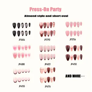 Press-On Party | Short Oval Series | Handmade Press-On Nails | Oval Nails | Acrylic Material, Salon Quality | 24 Pieces, Reusable Nail Stickers