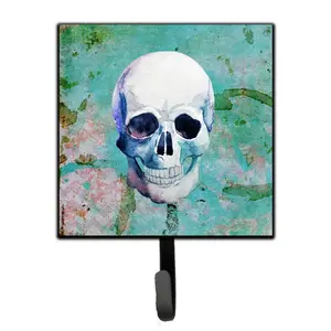 212 MAIN Day of the Dead Teal Skull Leash & Keys Holder Hanger - Metal Hook, Hardboard Tile Home Decor Hook for Room Organization