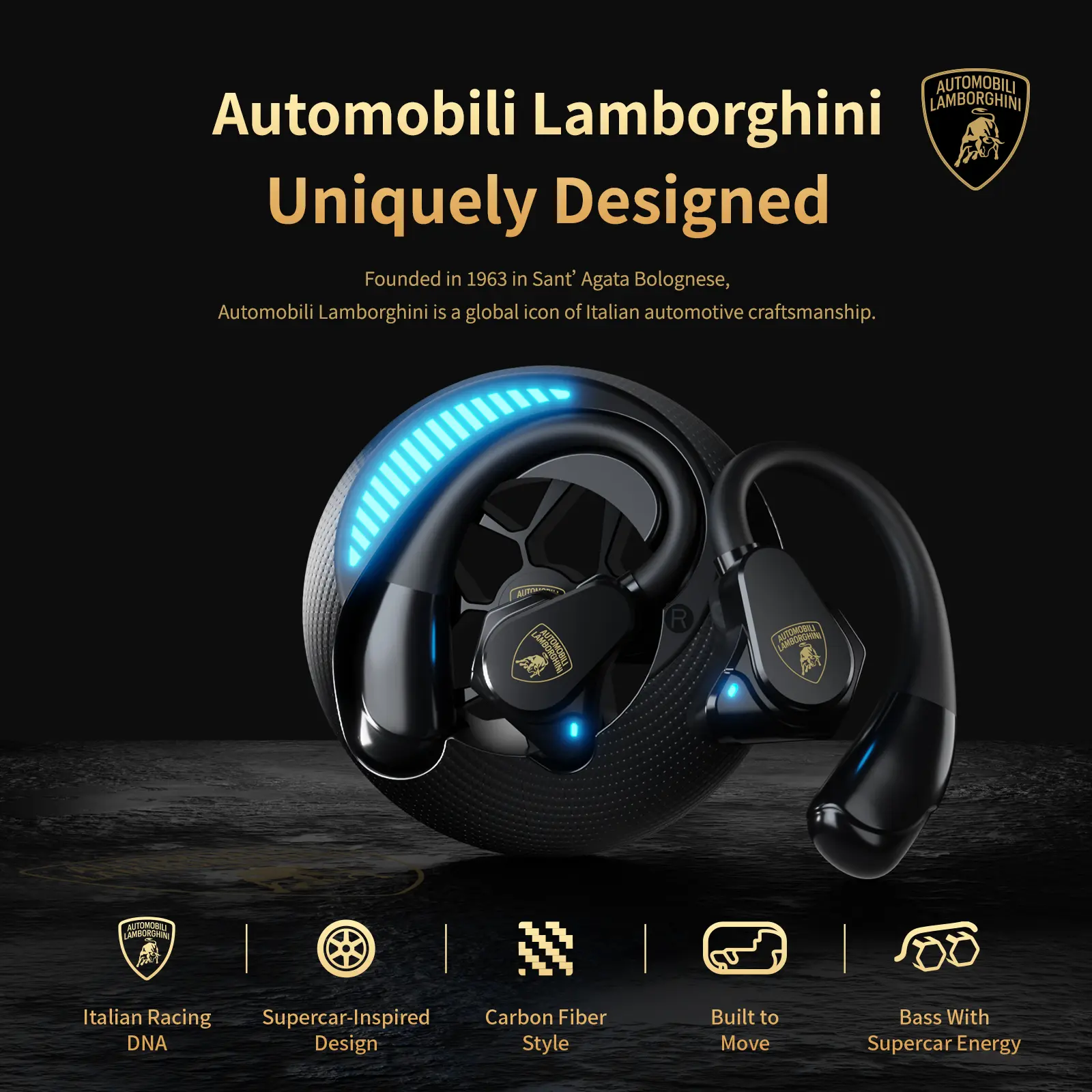 Automobili Lamborghini Official Wireless Earbuds | Sport Ear Hook