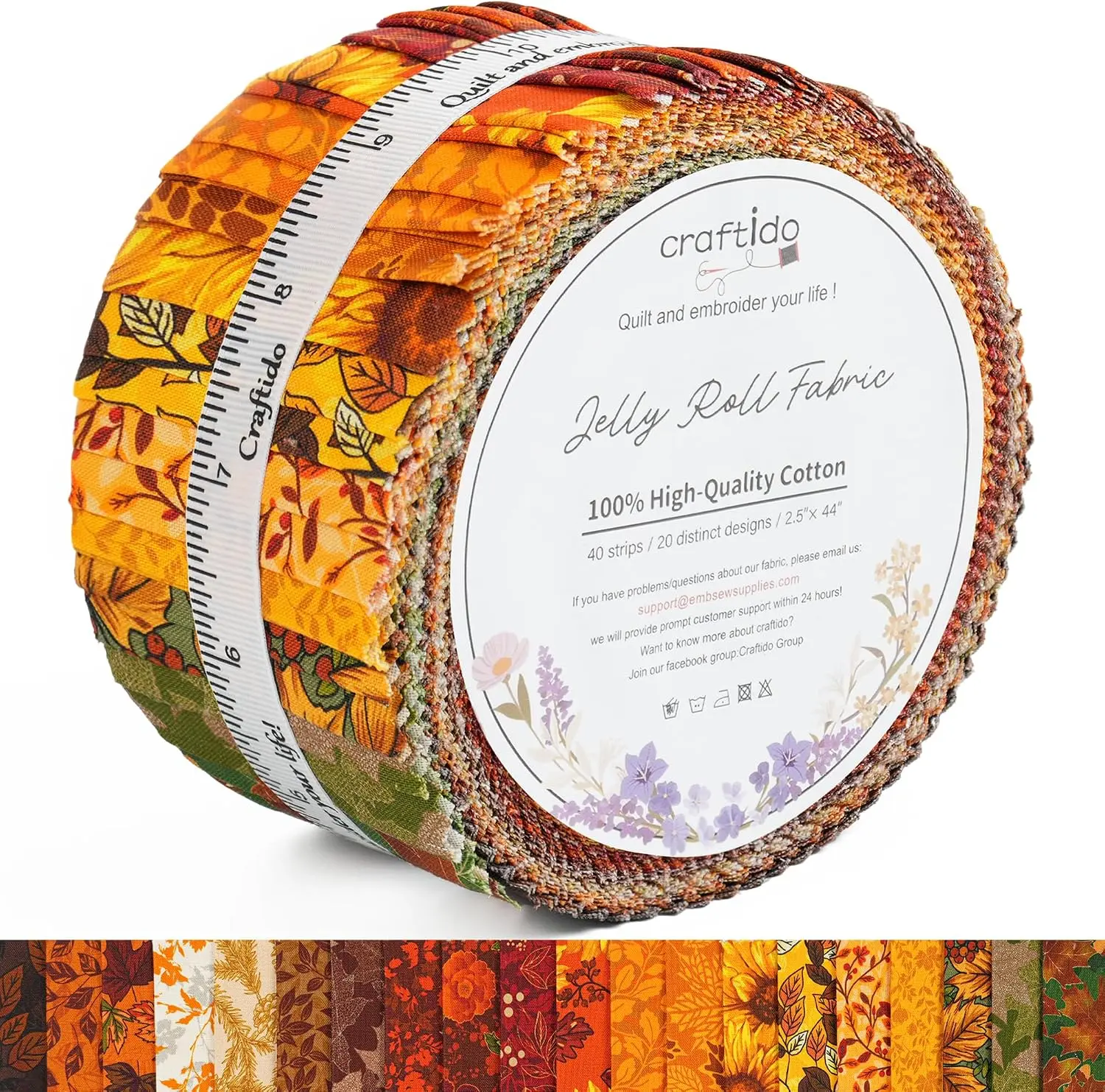 20 Options-100% Cotton Jelly Roll Fabric Precut Strips for Quilting, Crafting, and Sewing, 40 Strips 2.5" x 44" Assorted Bundles for Rug, Quilt Project, DIY Craft and Home Decor-Fall Arrival