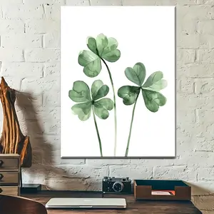 2D flat painting, 2D flat painting, 2D flat painting. 2D unique style canvas painting with a solid wood frame, depicting the charming Irish four-leaf clover, perfect for St. Patrick's Day decorations, home decor, festive occasions, and as a gift for him S
